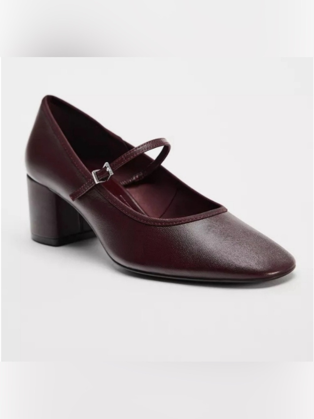 NEW Zara leather burgundy Mary Jane pumps block heel with straps